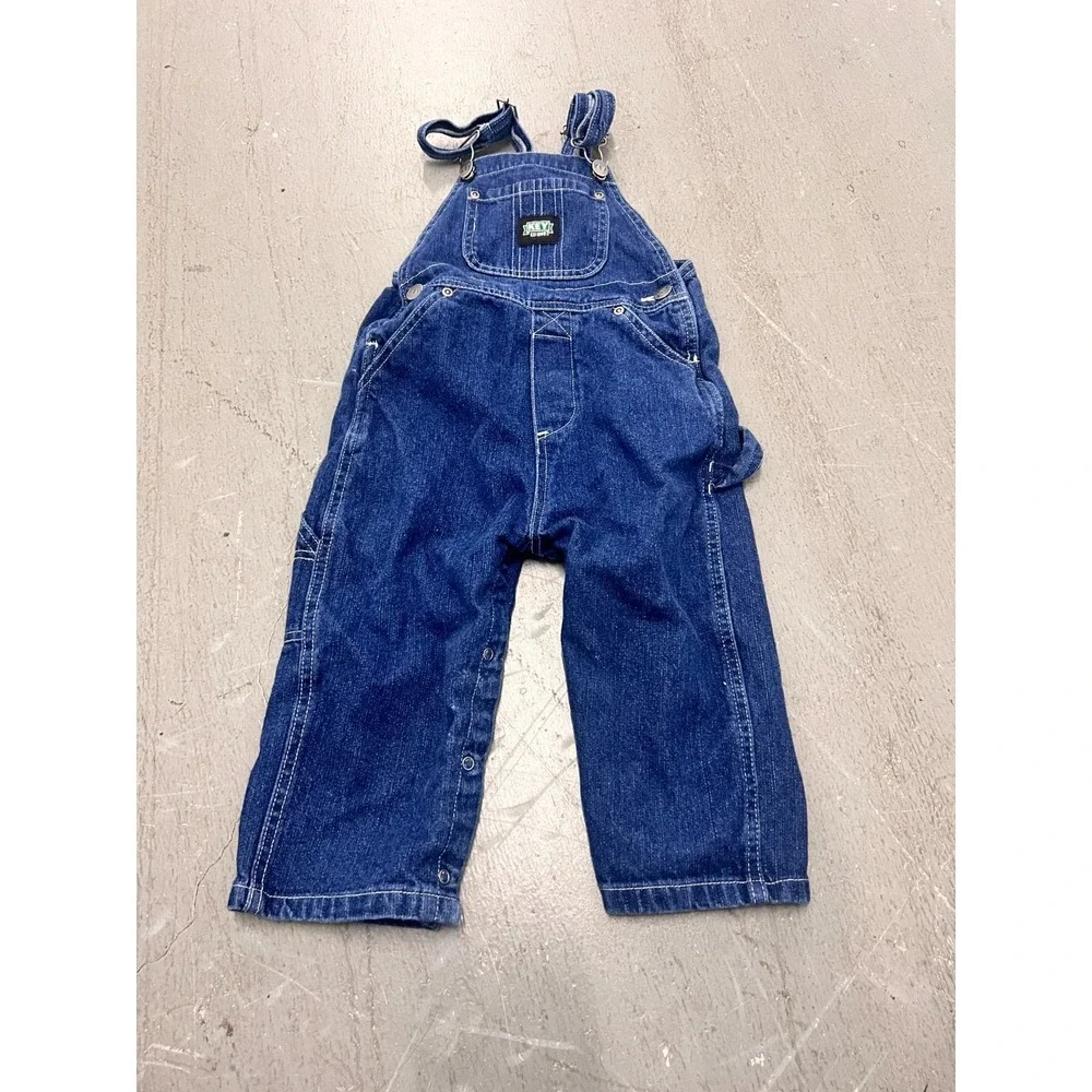 Key Bib Overalls Toddler 24M Blue‎ Denim 100% Cotton Adjustable Suspenders Retro